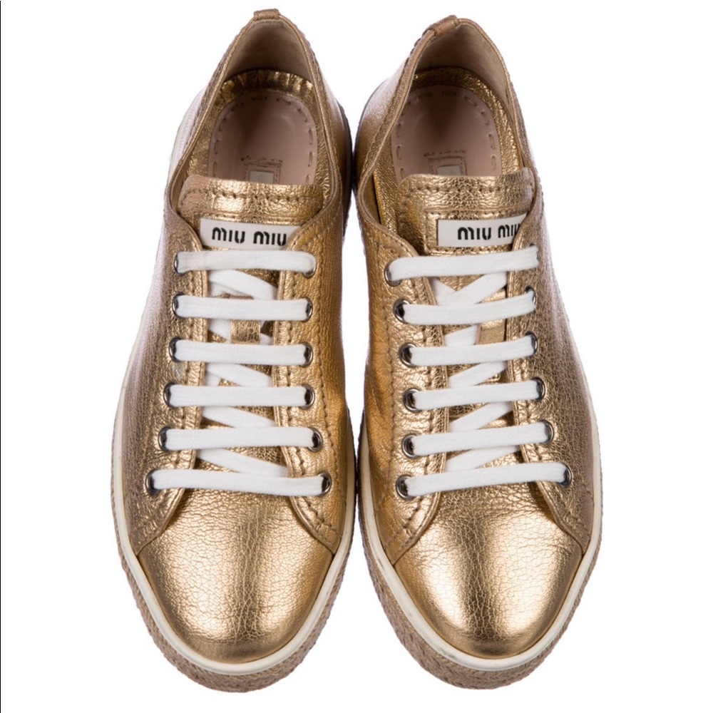 Miu Miu Gold Leather Espadrilles Sz 36